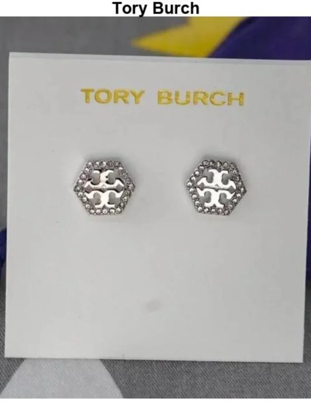 Tory Burch Hex Pavé Stud in Silver Earrings